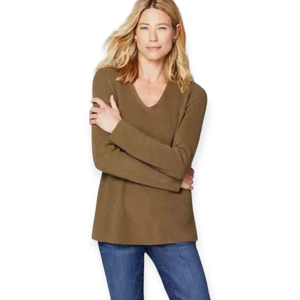 J. Jill Brown Acorn Erin V-Neck Pullover Sweater Medium M Women’s Brown Knit